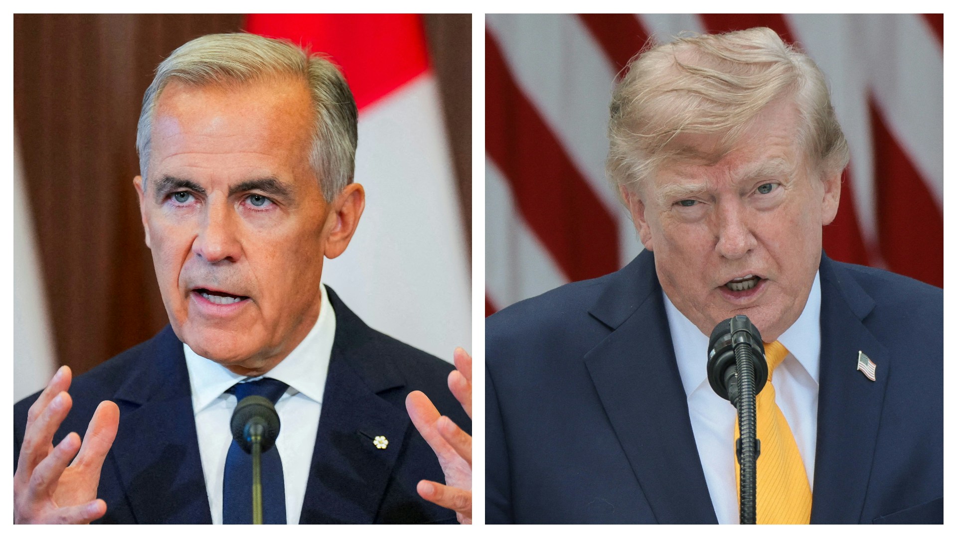 2026年8月25日，图为加拿大总理卡尼（Mark Carney，左）与美国总统特朗普（Donald Trump，右）。