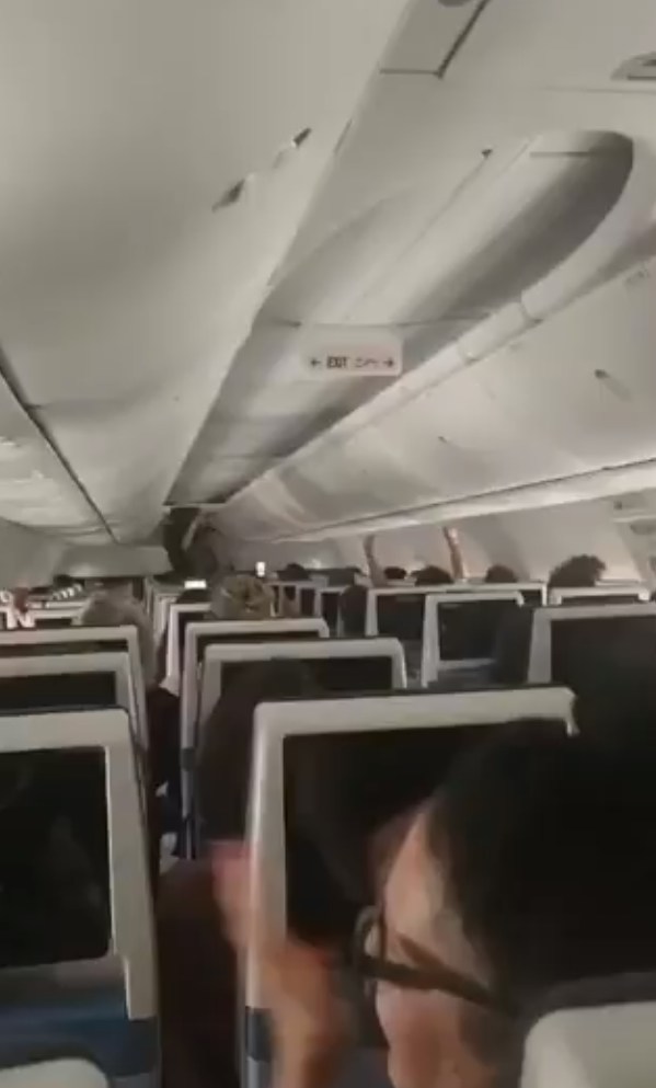 杜拜航空客机惊魂：影片显示在客机抵达沙特后，部份乘客拍掌庆祝安全抵达（影片截图）