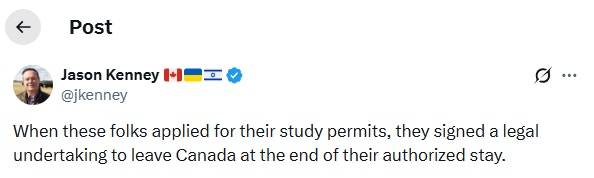 阿省前省长杰森・肯尼（Jason Kenney）于社交平台 X 发表意见。（X@Jason Kenney）