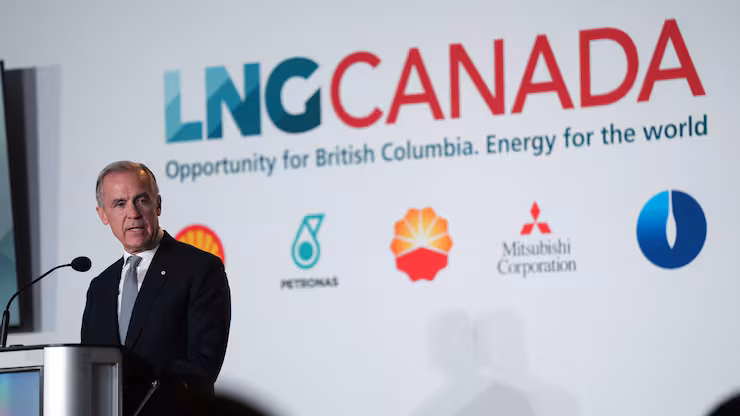 总理卡尼周二就 LNG Canada 继续推进基蒂马特（Kitimat）液化天然气二期扩建项目回应提问。