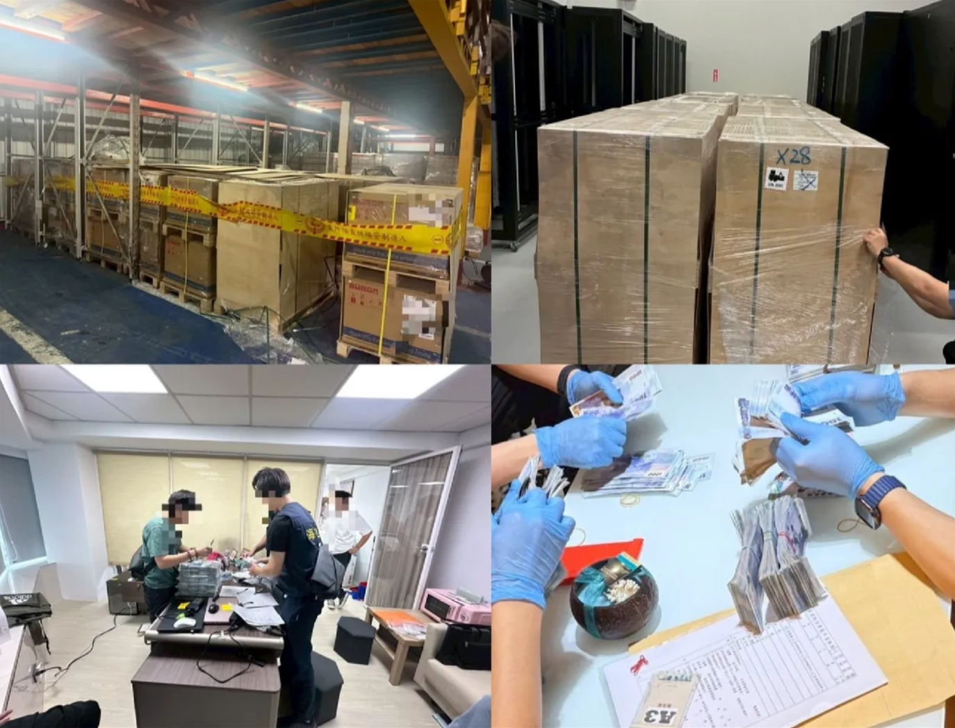 台湾当局公布的照片显示，随著当局加大力度打击AI芯片非法转运活动，执法人员突袭涉嫌走私的相关地点。（台湾海巡署）