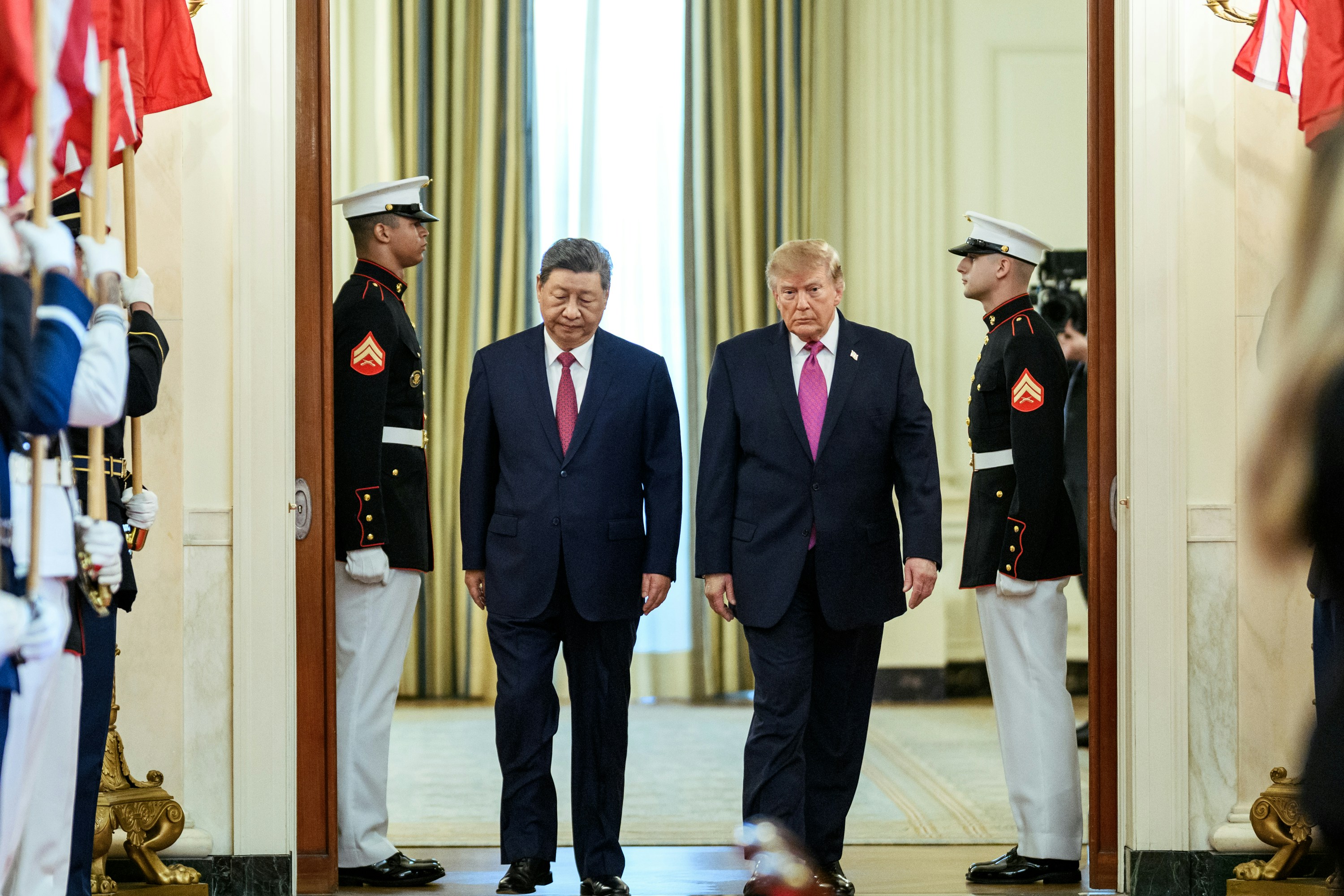 2026年9月24日,美国总统特朗普(Donald Trump,右二)在华盛顿白宫欢迎到访的中国国家主席习近平(左二)。(X@WhiteHouse)